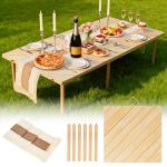 MLLNFUE Folding Picnic Table with Boho Table Runner 60" x 30" Wooden Low Table, Portable for Indoor Outdoor Use Ideal for Camping Beach Weddings Garden Parties (Seats 6)