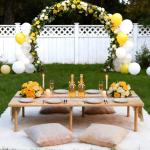 MLLNFUE Folding Picnic Table with Boho Table Runner 60" x 30" Wooden Low Table, Portable for Indoor Outdoor Use Ideal for Camping Beach Weddings Garden Parties (Seats 6)