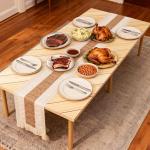 MLLNFUE Folding Picnic Table with Boho Table Runner 60" x 30" Wooden Low Table, Portable for Indoor Outdoor Use Ideal for Camping Beach Weddings Garden Parties (Seats 6)