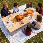 MLLNFUE Folding Picnic Table with Boho Table Runner 60" x 30" Wooden Low Table, Portable for Indoor Outdoor Use Ideal for Camping Beach Weddings Garden Parties (Seats 6)