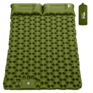 HiiPeak Double Sleeping Pad - Self Inflating 3" Extra-Thick for 2 Person with Pillow Built-in Foot Pump Inflatable Sleeping Mat for Backpacking, Hiking, Traveling, Tent, Portable Camping Mat (Green)