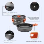 MINNNANOTOKU 17pcs Camping Cookware Kit, 7inches Pan,0.45Gal Pot,0.30Gal Kettle Set with 2 Set Stainless Steel Cups Plates Forks Knives Spoons for Hiking.(Orange Color/Black) (Orange Color)