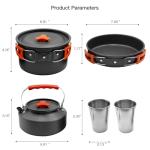 MINNNANOTOKU 17pcs Camping Cookware Kit, 7inches Pan,0.45Gal Pot,0.30Gal Kettle Set with 2 Set Stainless Steel Cups Plates Forks Knives Spoons for Hiking.(Orange Color/Black) (Orange Color)