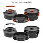 MINNNANOTOKU 17pcs Camping Cookware Kit, 7inches Pan,0.45Gal Pot,0.30Gal Kettle Set with 2 Set Stainless Steel Cups Plates Forks Knives Spoons for Hiking.(Orange Color/Black) (Orange Color)