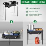 Karl home 2 Burner Propane Gas Stove for Outdoor Cooking, 225,000 BTU Camping Cooker with Removable Legs & Adjustable PSI Regulator for Backyard Cooking BBQ Baking Frying