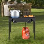 Karl home 2 Burner Propane Gas Stove for Outdoor Cooking, 225,000 BTU Camping Cooker with Removable Legs & Adjustable PSI Regulator for Backyard Cooking BBQ Baking Frying