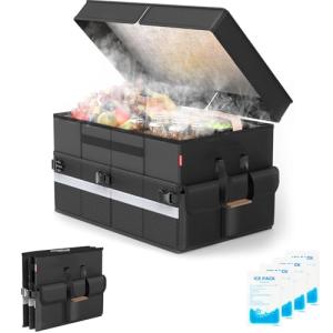 Cooler Bag – Soft Travel Cooler Holds 45 Cans, Stays Cold for 8H & Warm for 6H – Portable Car Trunk Organizer for Camping, Beach, Picnic