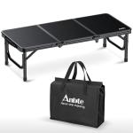 Anbte 3ft Low Folding Picnic Table, Thicker Aluminum Small Camping Table with Storage Bag, Portable Handle, Lightweight, for Camping Beach Party Picnic Floor, 34.2" x 15.7" x 10.3", Black