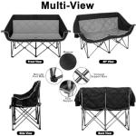 Romswi Double Camping Chair,2 Person Camping Chair Oversized Folding Loveseat,Heavy Duty Camping Couch & Outdoor Sofa with Cup Holders,Supports 650LBS