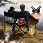 Romswi Double Camping Chair,2 Person Camping Chair Oversized Folding Loveseat,Heavy Duty Camping Couch & Outdoor Sofa with Cup Holders,Supports 650LBS