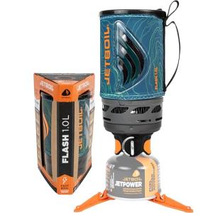 Jetboil Flash 1.0L Portable Fast Boil Stove for Camping and Backpacking with 1-Step Auto Ignition, New for 2025, Propane/Isobutane Burner with Cooking Cup, Ocean Topo