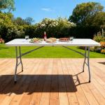 Lakhow Folding Table 6ft Plastic Table Indoor & Outdoor for Picnic, Camping,BBQ and Party, with Powder Coated Steel Legs and Built in Carry Handle, White