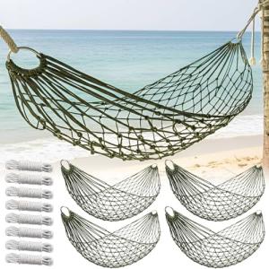 Jerify 4 Pack Mesh Hammocks Set - 98.4 x 31.5 Inches Pine Green Nylon Rope Hammock Each Max 220 Lbs/100 kg Outdoor Hammocks with 2 Straps for Camping Patio Garden