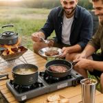 17-Piece Camping Cookware Set, Lightweight Backpacking Pot & Pan Kit with Non-Stick Anodized Aluminum, 0.45Gal Pot, 0.30Gal Kettle, 2 Cups & Cutlery Sets, Compact for Hiking, Camping, Picnic