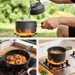 17-Piece Camping Cookware Set, Lightweight Backpacking Pot & Pan Kit with Non-Stick Anodized Aluminum, 0.45Gal Pot, 0.30Gal Kettle, 2 Cups & Cutlery Sets, Compact for Hiking, Camping, Picnic