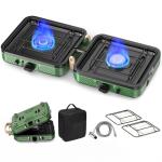 2 Burner Camping Stove, 20000 BTU Propane Camp Stove Portable Folding Gas Travel Stove Camping Essentials Gears Includes Grill,Carrying Bag, Adjustable Burners & Piezo Ignition for Tailgating,BBQ,Camp