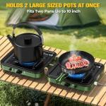 2 Burner Camping Stove, 20000 BTU Propane Camp Stove Portable Folding Gas Travel Stove Camping Essentials Gears Includes Grill,Carrying Bag, Adjustable Burners & Piezo Ignition for Tailgating,BBQ,Camp