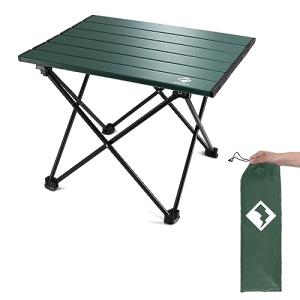 VILLEY Portable Camping Side Table, Ultralight Aluminum Folding Beach Table with Carry Bag for Outdoor Cooking, Picnic, Camp, Boat, Travel - Green