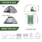 TENPLAY 2Person CampingTent,Lightweight,BackpackingTent,210T Polyester PU3000mm,Waterproof,Windproof,Two Doors,Easy Setup,Double Layer,Outdoor,Family,Camping,Hunting,Hiking,Mountaineering,Travel(GREY)