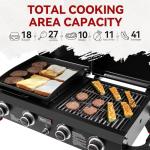 Royal Gourmet GD4002TP 4 Burner Propane Gas Grill and Griddle Combo with Hood, 2-in-1 Portable Grill Griddle Combo with 40,000 BTUs Output for Camping, Tailgating, Backyard, Black