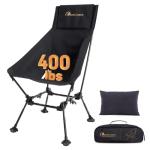 MOON LENCE Oversized High Back Camping Chair with Pillow for Adults, Height Adjustable Folding Camping Chair with 400 lbs Capacity, Hidden Pillow Pocket for Camping, Hiking, Picnics, Black
