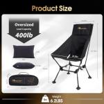 MOON LENCE Oversized High Back Camping Chair with Pillow for Adults, Height Adjustable Folding Camping Chair with 400 lbs Capacity, Hidden Pillow Pocket for Camping, Hiking, Picnics, Black