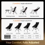 MOON LENCE Oversized High Back Camping Chair with Pillow for Adults, Height Adjustable Folding Camping Chair with 400 lbs Capacity, Hidden Pillow Pocket for Camping, Hiking, Picnics, Black