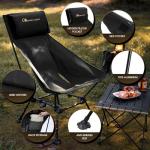 MOON LENCE Oversized High Back Camping Chair with Pillow for Adults, Height Adjustable Folding Camping Chair with 400 lbs Capacity, Hidden Pillow Pocket for Camping, Hiking, Picnics, Black