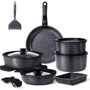 GiPP Ceramic Pots and Pans Set Non Stick, Nonstick Detachable Handle Cookware Sets, Healthy Non Toxic PFAS PFOA & PTFE Free, Dishwasher ＆Oven Safe, Induction Kitchen Pot and Pan, 17 Piece Gray