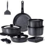 GiPP Ceramic Pots and Pans Set Non Stick, Nonstick Detachable Handle Cookware Sets, Healthy Non Toxic PFAS PFOA & PTFE Free, Dishwasher ＆Oven Safe, Induction Kitchen Pot and Pan, 17 Piece Gray