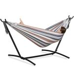 PNAEUT Double Hammock with Space Saving Steel Stand Included 2 Person Heavy Duty Outside Garden Yard Outdoor 450lb Capacity 2 People Standing Hammocks and Portable Carrying Bag (Coffee)