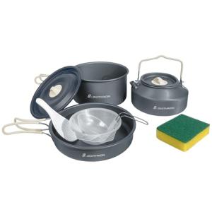 DA DINITHRON 10-Piece Non-Stick Silicone Handle Camping Cookware Set, Featuring Heat-Resistant Handles. Includes Medium Pot, Frying pan & 1.1L Kettle Compact Nesting Design Camping Gear Essentials