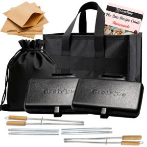 CretFine Extendable XL Pie Irons Cast Iron Sandwich Maker for Indoor & Outdoor Use, Camping Cookware with Storage Bag & Recipes & 50 DeliPaper (2 Packs)