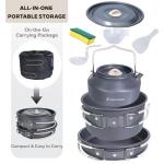 DA DINITHRON 10-Piece Non-Stick Silicone Handle Camping Cookware Set, Featuring Heat-Resistant Handles. Includes Medium Pot, Frying pan & 1.1L Kettle Compact Nesting Design Camping Gear Essentials