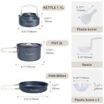 DA DINITHRON 10-Piece Non-Stick Silicone Handle Camping Cookware Set, Featuring Heat-Resistant Handles. Includes Medium Pot, Frying pan & 1.1L Kettle Compact Nesting Design Camping Gear Essentials