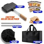 CretFine Extendable XL Pie Irons Cast Iron Sandwich Maker for Indoor & Outdoor Use, Camping Cookware with Storage Bag & Recipes & 50 DeliPaper (2 Packs)