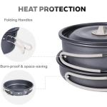 DA DINITHRON 10-Piece Non-Stick Silicone Handle Camping Cookware Set, Featuring Heat-Resistant Handles. Includes Medium Pot, Frying pan & 1.1L Kettle Compact Nesting Design Camping Gear Essentials