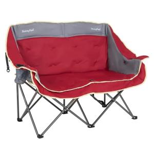 SUNNYFEEL Heated Double Camping Chairs Padded Loveseat Chair for 2 Person Heavy Duty Oversized Camping Couch 600lbs for Adults Portable Outdoor Lawn Chair with Cup Holder for Outdoor Patio RV Camping
