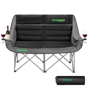 VIVOSUN Double Camping Chair, Fully Padded Folding Loveseat, Oversized Duo Chair with Cup & Wine Glass Holders, Pocket, Armrests & Carry Bag, Supports up to 500lbs