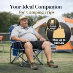 Simple Deluxe Oversized Outdoor Foldable Camping Chair, with Cup Holder and Carrying Bag, Camping Chair with 500lbs Capacity and Sturdy Material, Suitable for Beaches, Hiking and Camping, Blue