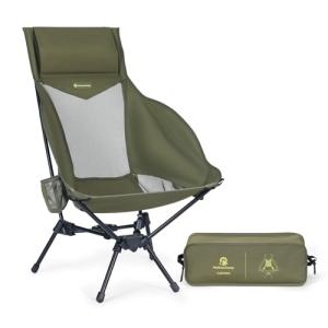 MellowCamp High Back Camping Chair, Oversized Comfort Design Collapsible Camp Chair with Pillow (Green)