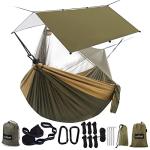 Sunyear Hammock Camping with Rain Fly Tarp and Net, Portable Camping Hammock Double Tree Hammock Outdoor Indoor Backpacking Travel & Survival, 2 Tree Straps,100% Waterproof Green Bundle