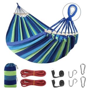 BieAziton Durable Hammocks 660 Lbs Capacity, Camping Essentials Hiking Gear Accessories Max 2 X Tree Straps & Carabiners & Duckbilled Buckle & Thicker Rope & Portable Carrying Bag Included (Blue)