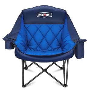 Overmont Oversized XL Camping Chair for Adults - 400lbs Support Heavy-Duty Padded Folding Chair with Side Pocket Cup Holder Cooling Bag for Outdoor Sports Garden Beach Fishing Lawn Blue