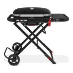 Weber Traveler® Portable Gas Grill (Liquid Propane) for Outdoor Cooking – Black, Porcelain-Enameled Lid, Side Table, Folding Portable Grill with Wheels for Camping, Tailgating & Travel