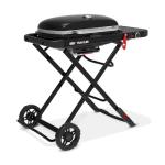 Weber Traveler® Portable Gas Grill (Liquid Propane) for Outdoor Cooking – Black, Porcelain-Enameled Lid, Side Table, Folding Portable Grill with Wheels for Camping, Tailgating & Travel
