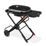 Weber Traveler® Portable Gas Grill (Liquid Propane) for Outdoor Cooking – Black, Porcelain-Enameled Lid, Side Table, Folding Portable Grill with Wheels for Camping, Tailgating & Travel