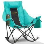 Unisakey Oversized Rocking Camping Chair with Headrest & Cup Holder - 400lbs Capacity, 600D Oxford Fabric, Easy Fold Portable Outdoor Rocker Chair for Camping, Backyard, Beach, Blackgreen