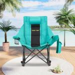 Unisakey Oversized Rocking Camping Chair with Headrest & Cup Holder - 400lbs Capacity, 600D Oxford Fabric, Easy Fold Portable Outdoor Rocker Chair for Camping, Backyard, Beach, Blackgreen