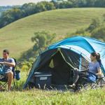 Coleman Carlsbad 4 Person Dark Room Dome Camping Tent with Screen Room, E Ports, Side Windows, and WeatherTec System, Teal Blue/Black